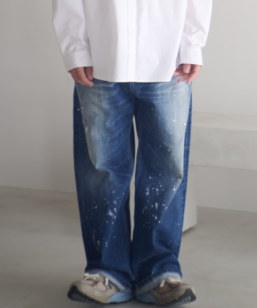 ADAM PATEK(アダムパテック)の「ADAMPATEK/washed riot nep selvedge denim/ヴィンテージ加工ワイドデニムパンツ(デニムパンツ・メンズ・ブルー・1/2/3)」の1枚目の写真