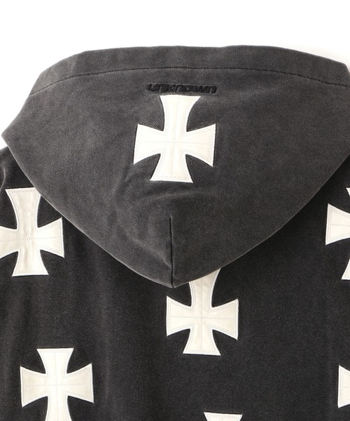 L.H.P（エルエイチピー）の「UNKNOWNLONDON/アンノウンロンドン/LHP別注 Leather Cross Zip Hoodie（パーカー・レディース・ホワイト/ブラック・M/L/XL）」の9枚目の写真