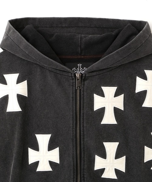 L.H.P（エルエイチピー）の「UNKNOWNLONDON/アンノウンロンドン/LHP別注 Leather Cross Zip Hoodie（パーカー・レディース・ホワイト/ブラック・M/L/XL）」の8枚目の写真