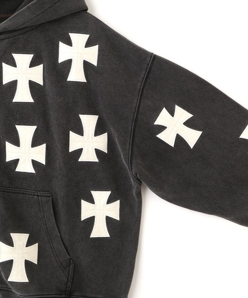 L.H.P（エルエイチピー）の「UNKNOWNLONDON/アンノウンロンドン/LHP別注 Leather Cross Zip Hoodie（パーカー・レディース・ホワイト/ブラック・M/L/XL）」の7枚目の写真