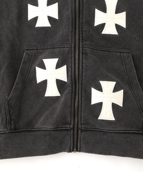 L.H.P（エルエイチピー）の「UNKNOWNLONDON/アンノウンロンドン/LHP別注 Leather Cross Zip Hoodie（パーカー・レディース・ホワイト/ブラック・M/L/XL）」の5枚目の写真