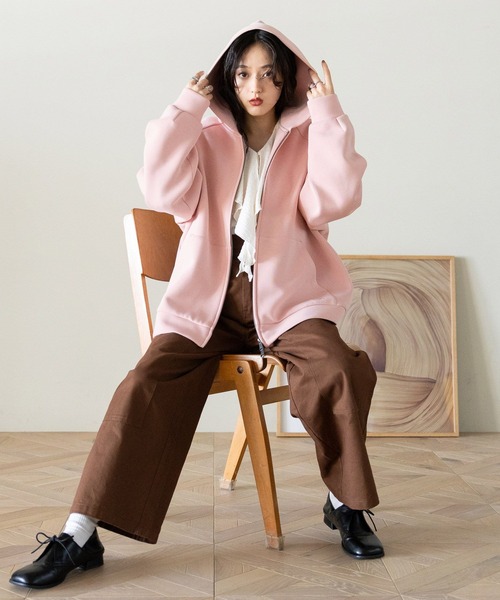 RAGEBLUE（レイジブルー）の「WジップポンチスウェットBIGパーカー（パーカー・レディース・ダークブラウン/その他23/グレー系その他・FREE）」の8枚目の写真