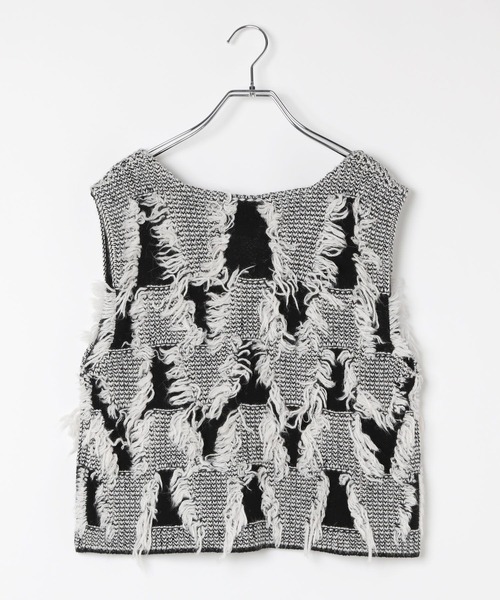 LEPSIM（レプシィム）の「フリンジベスト＊スカート《2点セット》 595306（ワンピース・レディース・ブラック/ホワイト・FREE）」の4枚目の写真