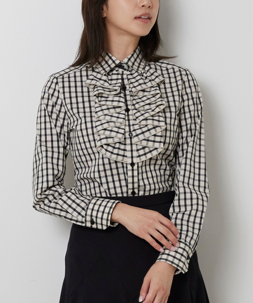 セール】【NARACAMICIE】チェックフリル長袖シャツ（シャツ/ブラウス