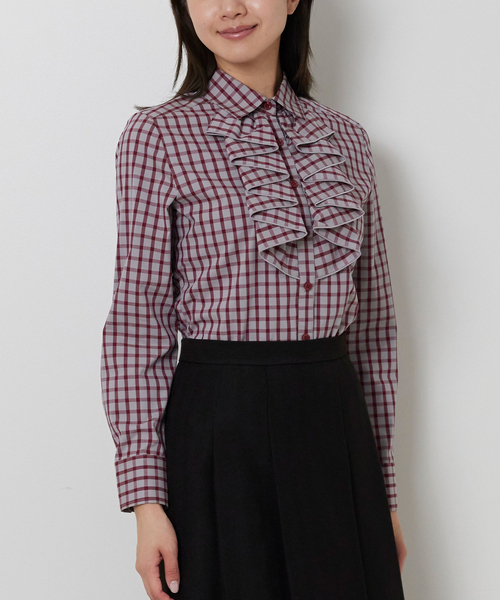 セール】【NARACAMICIE】チェックフリル長袖シャツ（シャツ/ブラウス