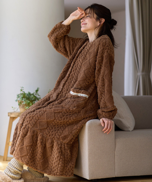 セール】ケーブル柄フリースネグリジェ（マタニティ/ 妊婦服）授乳楽々