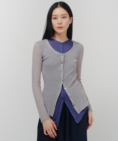 THINGS THAT MATTER(シングス ザット マター)の「SPARKLE SHEER KNIT CARDIGAN / スパークルシアーニットカーディガン(カーディガン/ボレロ・レディース・グレー/ブラック/ライトグレー・FREE)」の3枚目の写真