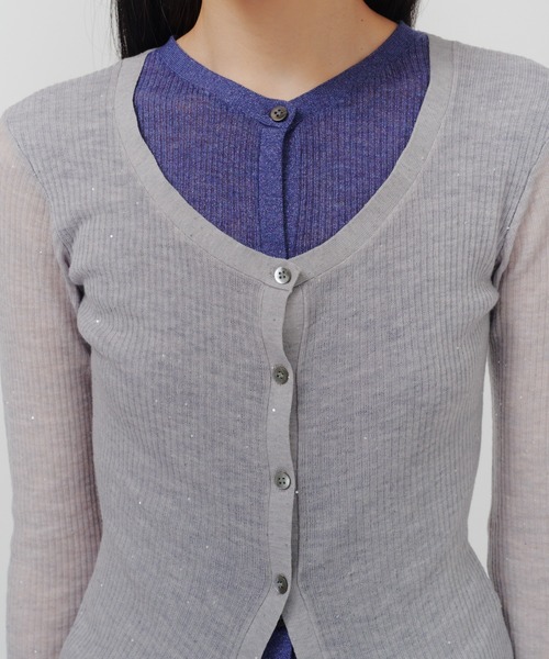 THINGS THAT MATTER(シングス ザット マター)の「SPARKLE SHEER KNIT CARDIGAN / スパークルシアーニットカーディガン(カーディガン/ボレロ・レディース・グレー/ブラック/ライトグレー・FREE)」の12枚目の写真
