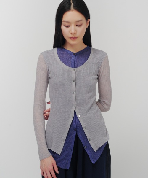 THINGS THAT MATTER(シングス ザット マター)の「SPARKLE SHEER KNIT CARDIGAN / スパークルシアーニットカーディガン(カーディガン/ボレロ・レディース・グレー/ブラック/ライトグレー・FREE)」の10枚目の写真