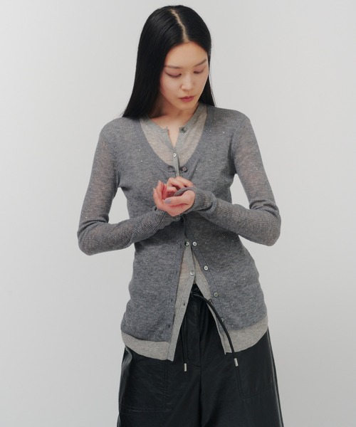 THINGS THAT MATTER(シングス ザット マター)の「SPARKLE SHEER KNIT CARDIGAN / スパークルシアーニットカーディガン(カーディガン/ボレロ・レディース・グレー/ブラック/ライトグレー・FREE)」の19枚目の写真