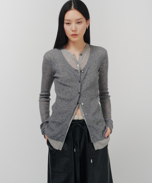 THINGS THAT MATTER(シングス ザット マター)の「SPARKLE SHEER KNIT CARDIGAN / スパークルシアーニットカーディガン(カーディガン/ボレロ・レディース・グレー/ブラック/ライトグレー・FREE)」の17枚目の写真