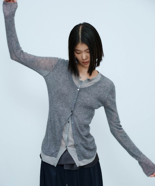 THINGS THAT MATTER(シングス ザット マター)の「SPARKLE SHEER KNIT CARDIGAN / スパークルシアーニットカーディガン(カーディガン/ボレロ・レディース・グレー/ブラック/ライトグレー・FREE)」の20枚目の写真