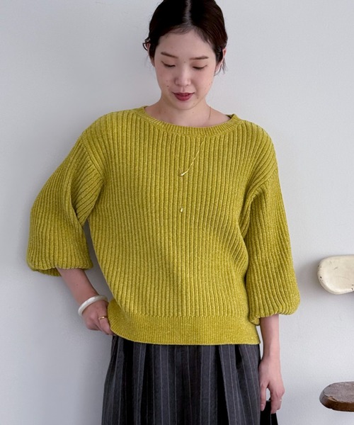 Doux archives（ドゥアルシーヴ）の「ラメモールヤーンニット（ニット/セーター・レディース・グレー/ピンク/グリーン系・FREE）」の3枚目の写真