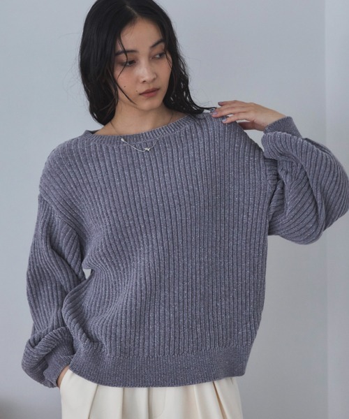 Doux archives（ドゥアルシーヴ）の「ラメモールヤーンニット（ニット/セーター・レディース・グレー/ピンク/グリーン系・FREE）」の2枚目の写真