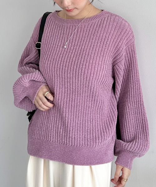 Doux archives（ドゥアルシーヴ）の「ラメモールヤーンニット（ニット/セーター・レディース・グレー/ピンク/グリーン系・FREE）」の4枚目の写真