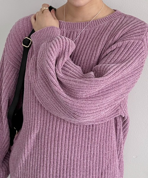 Doux archives（ドゥアルシーヴ）の「ラメモールヤーンニット（ニット/セーター・レディース・グレー/ピンク/グリーン系・FREE）」の5枚目の写真