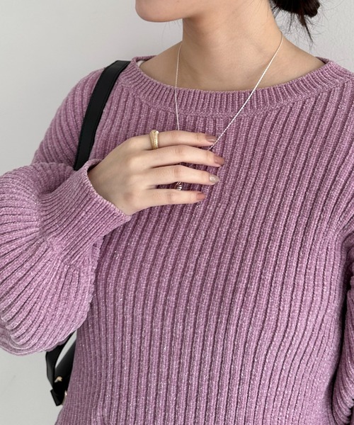 Doux archives（ドゥアルシーヴ）の「ラメモールヤーンニット（ニット/セーター・レディース・グレー/ピンク/グリーン系・FREE）」の6枚目の写真