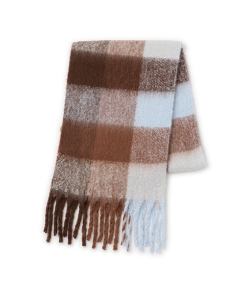 VIS（ビス）の「ふわふわフリンジチェックマフラー/静電気防止（マフラー・レディース・チャコールグレー/イエロー系その他2/ブラウン系その他3/ブルー系その他4・FREE）」の19枚目の写真