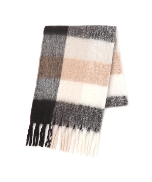 VIS（ビス）の「ふわふわフリンジチェックマフラー/静電気防止（マフラー・レディース・チャコールグレー/イエロー系その他2/ブラウン系その他3/ブルー系その他4・FREE）」の20枚目の写真