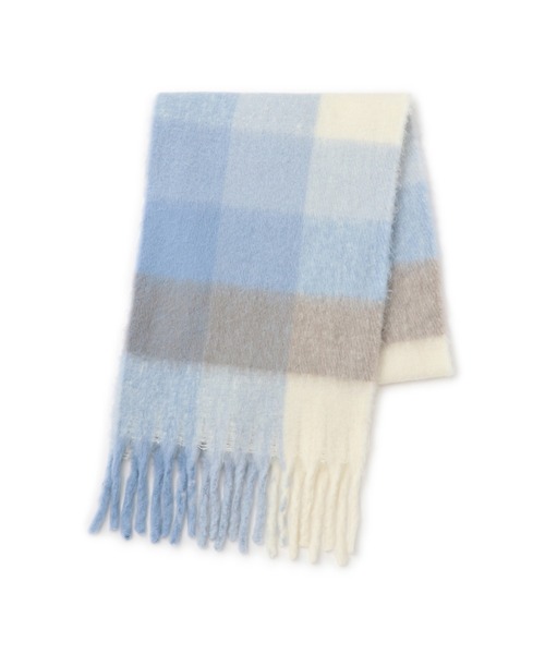 VIS（ビス）の「ふわふわフリンジチェックマフラー/静電気防止（マフラー・レディース・チャコールグレー/イエロー系その他2/ブラウン系その他3/ブルー系その他4・FREE）」の22枚目の写真