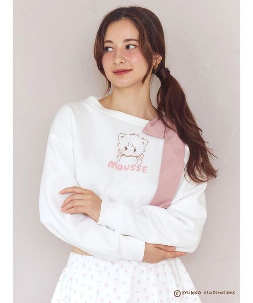 CALNAMUR（カルナムール）の「【mikkoコラボ】ワンショルダーリボンプルオーバー（スウェット・レディース・ピンク/オフホワイト/グレー・FREE）」の6枚目の写真