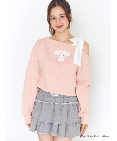 CALNAMUR（カルナムール）の「【mikkoコラボ】ワンショルダーリボンプルオーバー（スウェット・レディース・ピンク/オフホワイト/グレー・FREE）」の9枚目の写真