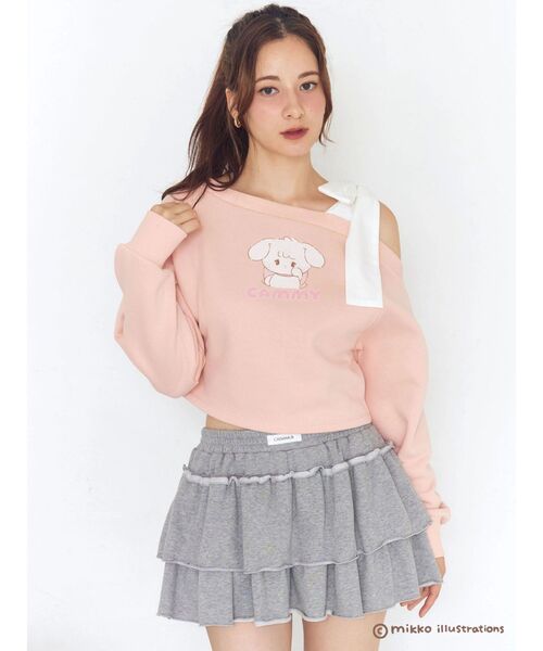 CALNAMUR（カルナムール）の「【mikkoコラボ】ワンショルダーリボンプルオーバー（スウェット・レディース・ピンク/オフホワイト/グレー・FREE）」の10枚目の写真