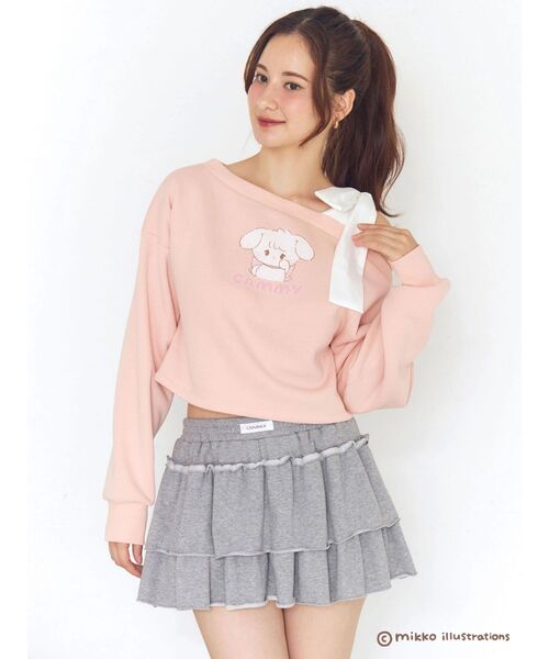 CALNAMUR（カルナムール）の「【mikkoコラボ】ワンショルダーリボンプルオーバー（スウェット・レディース・ピンク/オフホワイト/グレー・FREE）」の11枚目の写真