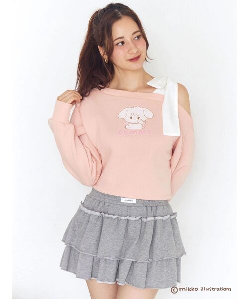 CALNAMUR（カルナムール）の「【mikkoコラボ】ワンショルダーリボンプルオーバー（スウェット・レディース・ピンク/オフホワイト/グレー・FREE）」の12枚目の写真