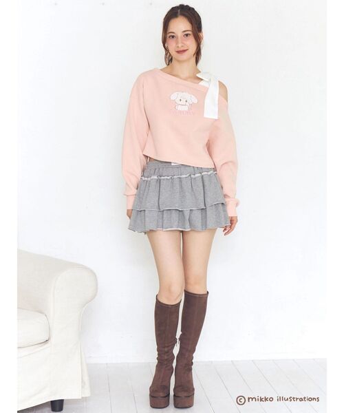 CALNAMUR（カルナムール）の「【mikkoコラボ】ワンショルダーリボンプルオーバー（スウェット・レディース・ピンク/オフホワイト/グレー・FREE）」の14枚目の写真