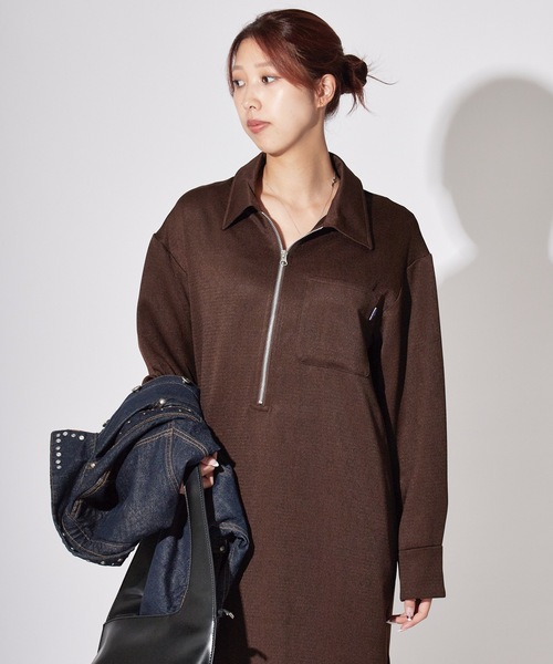 THOUSAND MILE(サウザンドマイル)の「THOUSAND MILE/サウザンドマイル HALF ZIP OP ウールライク ハーフジップワンピース(ワンピース・レディース・ネイビー/チャコール/ブラウン・FREE)」の8枚目の写真