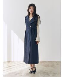 デニムロングベスト ジレ ワンピース」に該当するブルー・ネイビー
