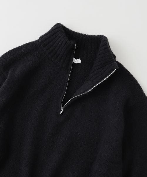 ATON（エイトン）の「ATON (エイトン) WOOL CASHMERE BOUCLE HALF ZIP スウェット（ニット/セーター・メンズ・ブラック・4）」の3枚目の写真