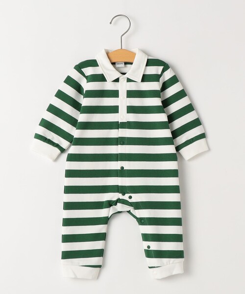 SHIPS(シップス)の「SHIPS KIDS:70~80cm / ボーダー ラガーシャツ ロンパース(ロンパース・キッズ・グリーン/ブルー・80/70)」の1枚目の写真