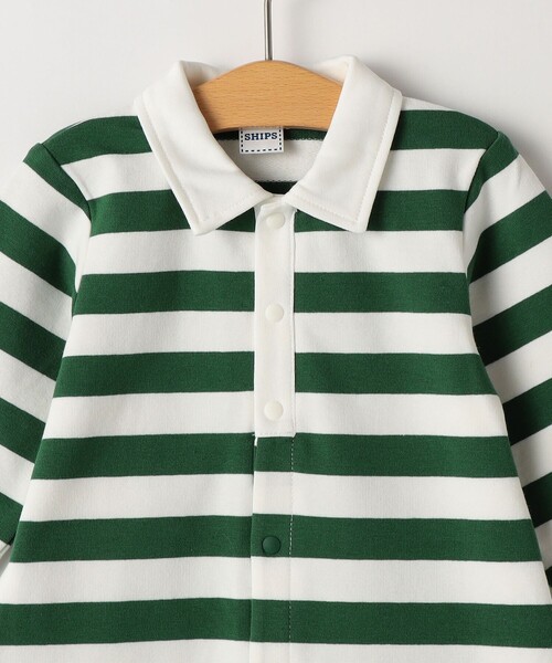 SHIPS(シップス)の「SHIPS KIDS:70~80cm / ボーダー ラガーシャツ ロンパース(ロンパース・キッズ・グリーン/ブルー・80/70)」の11枚目の写真