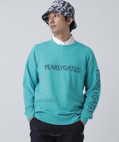 PEARLY GATES(パーリーゲイツ)の「12G部分ジャガードカシミヤ100クルーネックニットプルオーバー(ニット/セーター・メンズ・グレー系その他/グリーン/ネイビー・X-LARGE/LARGE/MEDIUM/XX-LARGE)」の1枚目の写真