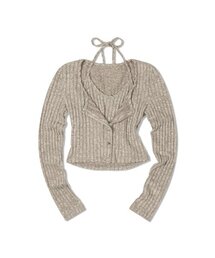 MOAA（モア）の「クロップホルターネックレイヤードカーディガン (ベージュ)（ニット/セーター）」