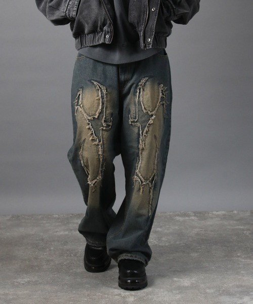 NYLAUS(ナイラス)の「【NYS】トライバル カットオフモチーフ バギーパンツ ワイドデニムパンツ(デニムパンツ・メンズ・ブラック/ブルー・M/L)」の22枚目の写真