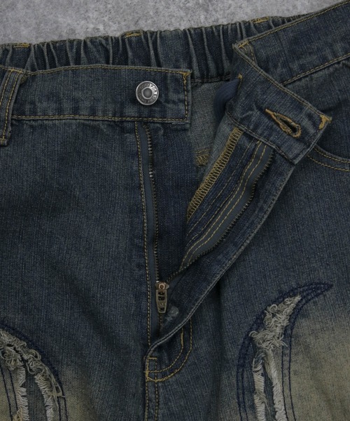 NYLAUS(ナイラス)の「【NYS】トライバル カットオフモチーフ バギーパンツ ワイドデニムパンツ(デニムパンツ・メンズ・ブラック/ブルー・M/L)」の7枚目の写真