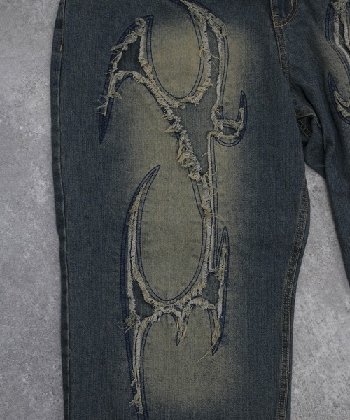 NYLAUS(ナイラス)の「【NYS】トライバル カットオフモチーフ バギーパンツ ワイドデニムパンツ(デニムパンツ・メンズ・ブラック/ブルー・M/L)」の9枚目の写真