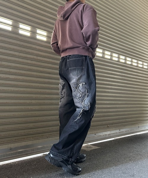 NYLAUS(ナイラス)の「【NYS】トライバル カットオフモチーフ バギーパンツ ワイドデニムパンツ(デニムパンツ・メンズ・ブラック/ブルー・M/L)」の16枚目の写真