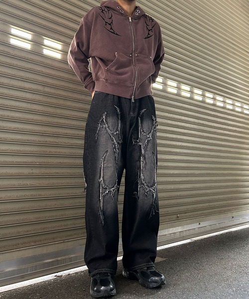 NYLAUS(ナイラス)の「【NYS】トライバル カットオフモチーフ バギーパンツ ワイドデニムパンツ(デニムパンツ・メンズ・ブラック/ブルー・M/L)」の17枚目の写真