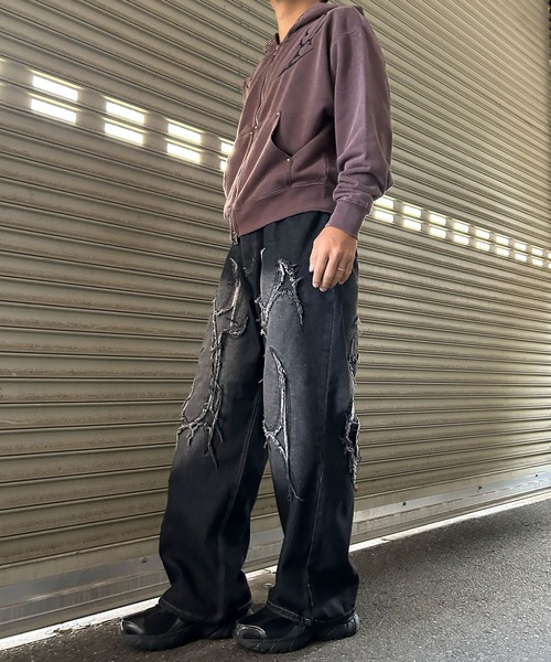 NYLAUS(ナイラス)の「【NYS】トライバル カットオフモチーフ バギーパンツ ワイドデニムパンツ(デニムパンツ・メンズ・ブラック/ブルー・M/L)」の18枚目の写真