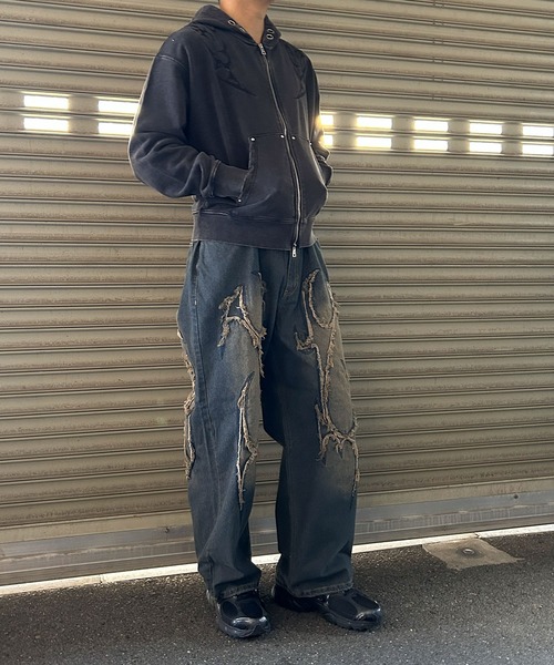 NYLAUS(ナイラス)の「【NYS】トライバル カットオフモチーフ バギーパンツ ワイドデニムパンツ(デニムパンツ・メンズ・ブラック/ブルー・M/L)」の20枚目の写真