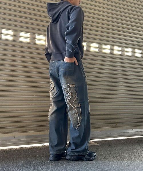 NYLAUS(ナイラス)の「【NYS】トライバル カットオフモチーフ バギーパンツ ワイドデニムパンツ(デニムパンツ・メンズ・ブラック/ブルー・M/L)」の21枚目の写真