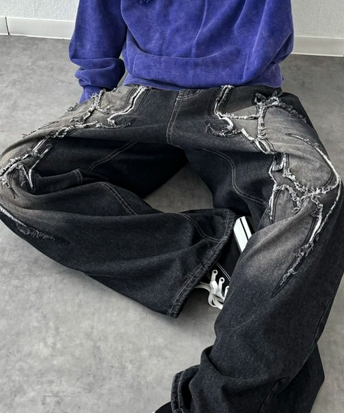 NYLAUS(ナイラス)の「【NYS】トライバル カットオフモチーフ バギーパンツ ワイドデニムパンツ(デニムパンツ・メンズ・ブラック/ブルー・M/L)」の19枚目の写真