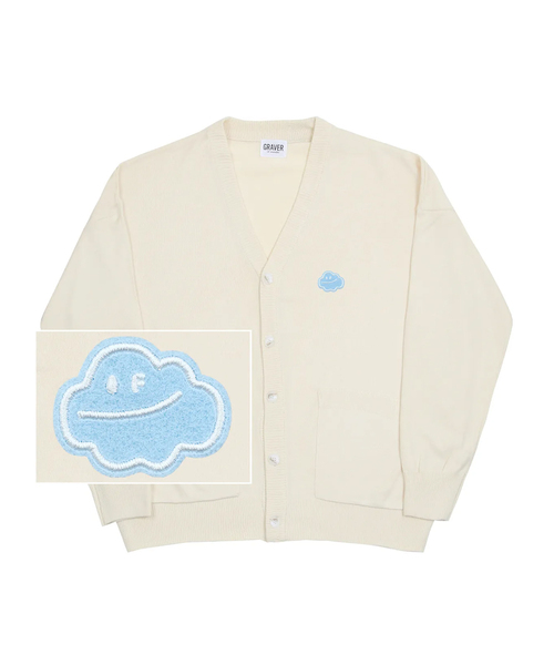 [UNISEX] — вязаный кардиган с вышивкой Clouds Small, кремовый