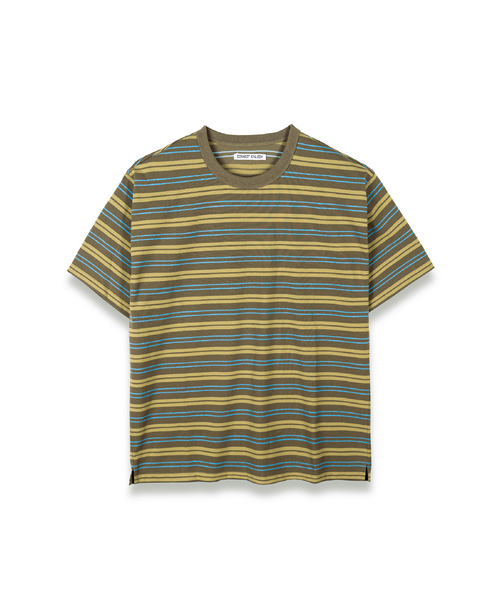 CONNECT KINLOCH(コネクトキンロック)の「ストライプ半袖Tシャツ(カーキ)(Tシャツ/カットソー・メンズ・カーキ・MEDIUM/LARGE/X-LARGE)」の1枚目の写真