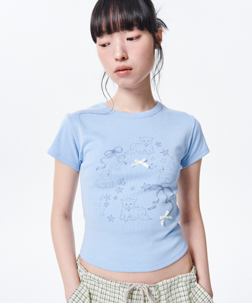 runningHIGH（ランニングハイ）の「リボンキャット H/S Tシャツ [スカイブルー]（Tシャツ/カットソー・レディース・その他・FREE）」の3枚目の写真