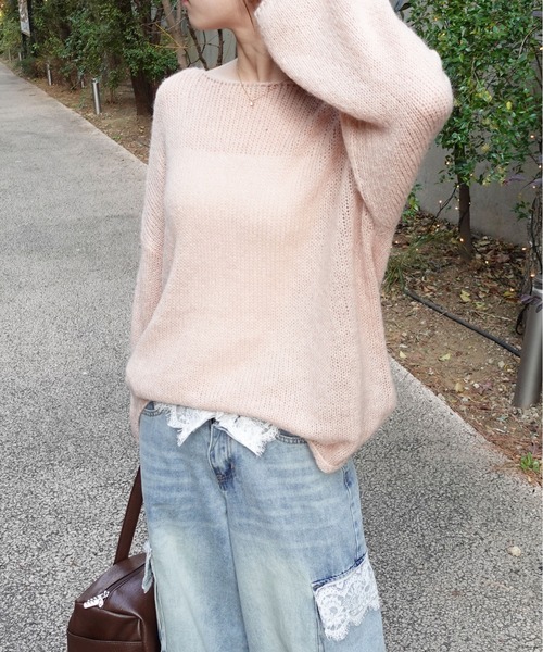 unnu(ユヌ)の「ワイドネックルーズニット(ニット/セーター・レディース・ブラック/アイボリー/ピンク・F)」の3枚目の写真